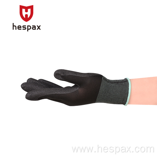 Hespax Cheap Factory 13G Black Sandy Nitrile Gloves